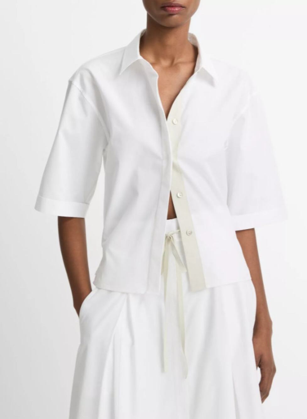 Vince Women's Small White Canvas Tape Cotton Button-Front Shirt Minimalist C6-5